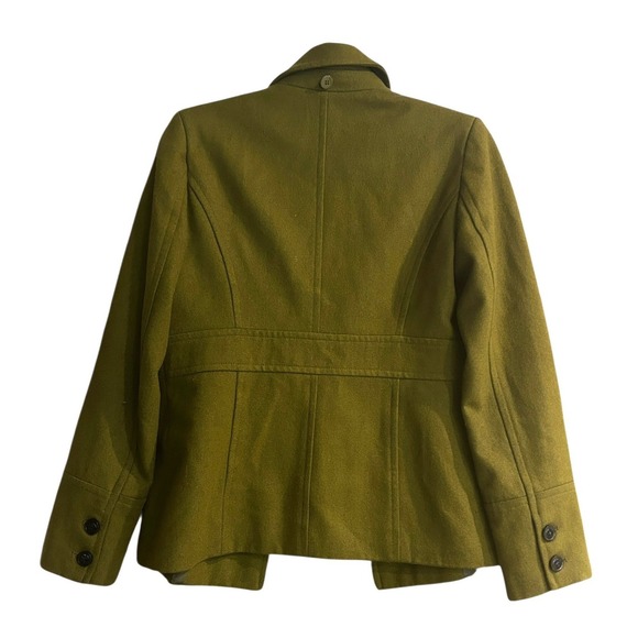Apostrophe Dark Lime Green Wool Blend Pea Coat Sz S Lined Military Style Edgy - Picture 4 of 7